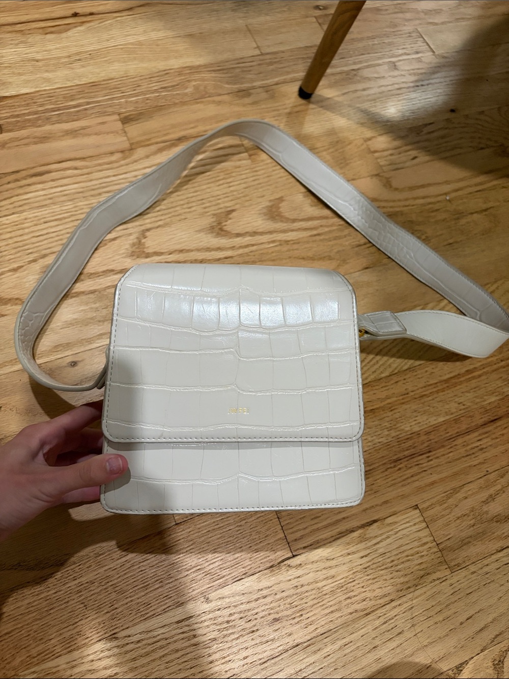 JW PEI Cream Croc-Embossed Square Crossbody